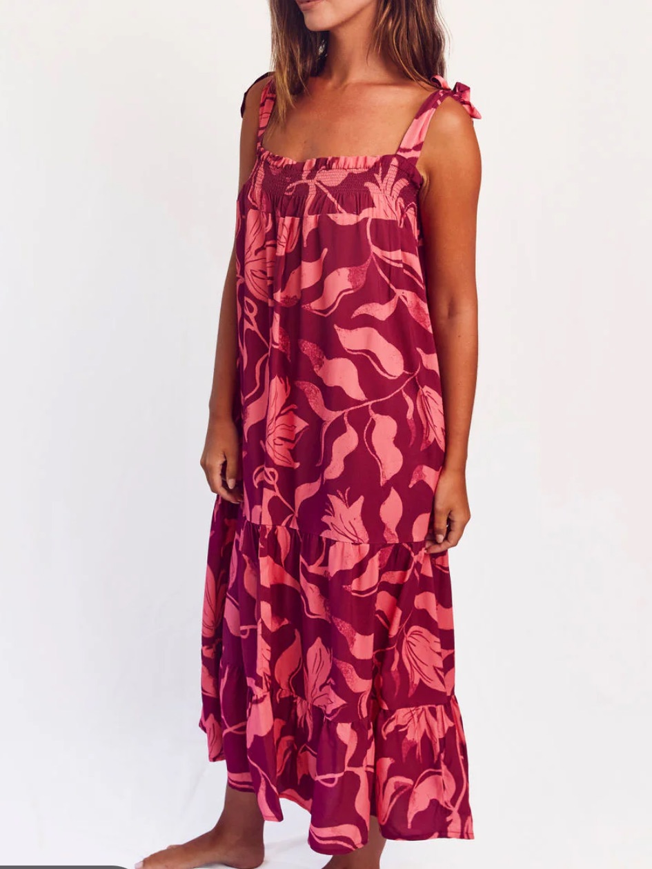Nwt Citrine Halcyon Pink Lotus Floral Maxi Sundress Tie Straps Size Xl